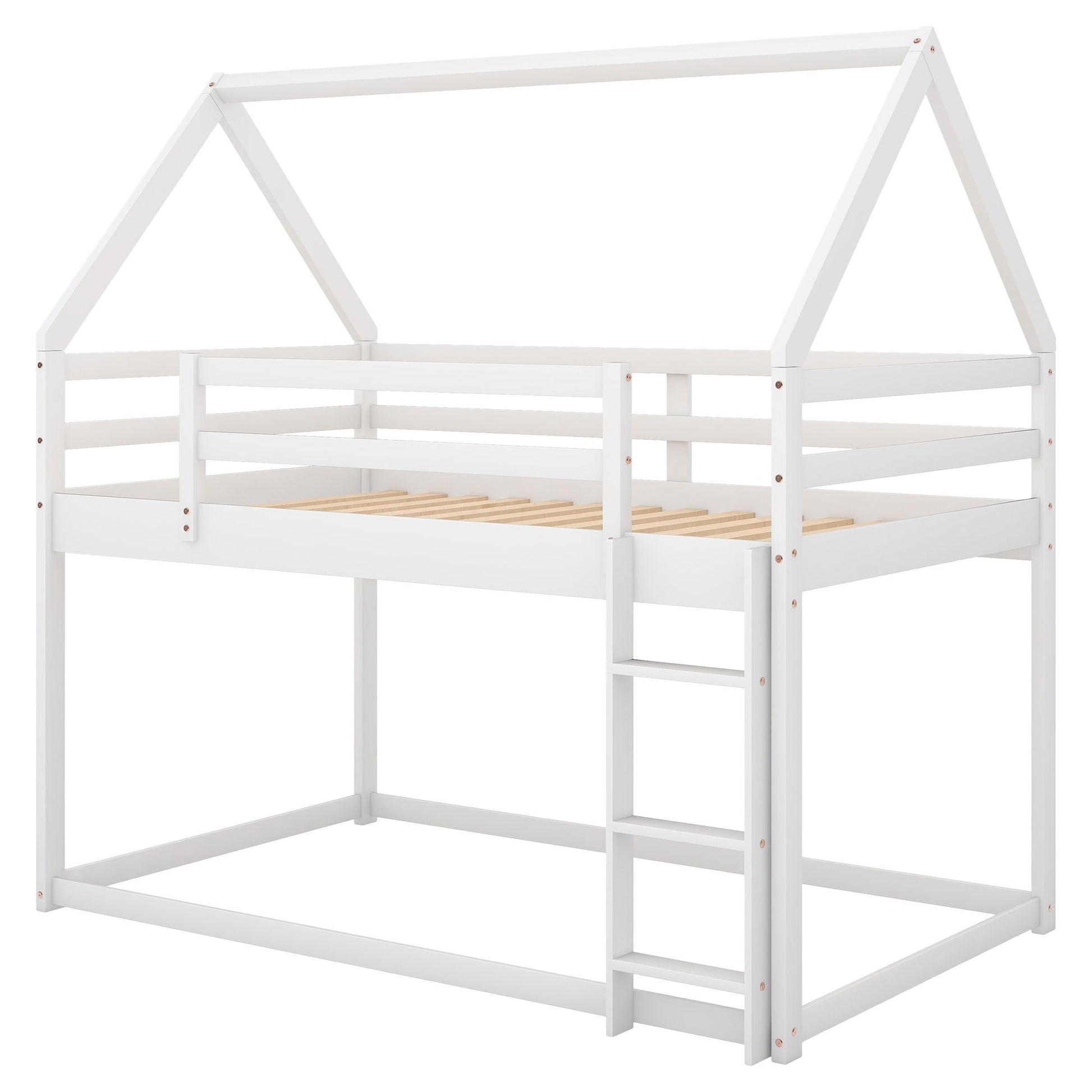 Low bunk bed with house-shaped frame and ladder, white finish, by HouseOfZazla on Tampa Home & Garden Store