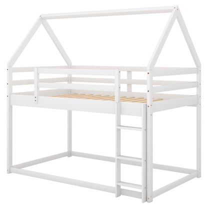 Low bunk bed with house-shaped frame and ladder, white finish, by HouseOfZazla on Tampa Home & Garden Store