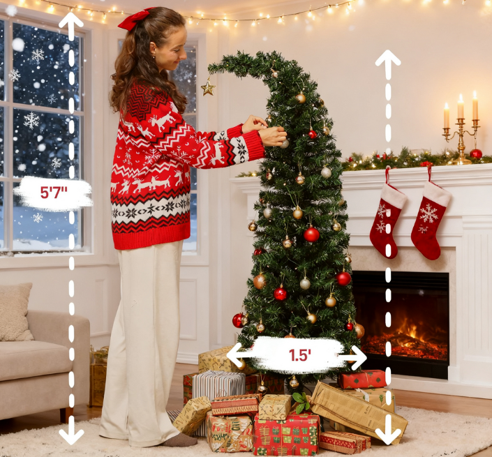 5 ft prelit bent-top Christmas tree with 300 LEDs, HouseOfZazla, metal stand on Tampa Home & Garden Store