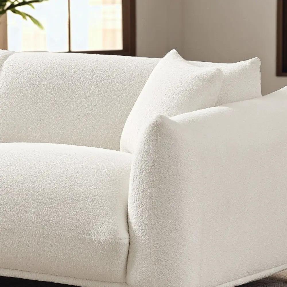 Emma - Mid-Century Modern Luxury Sofa, stationary sofa with white boucle upholstery on Tampa Home & Garden Store