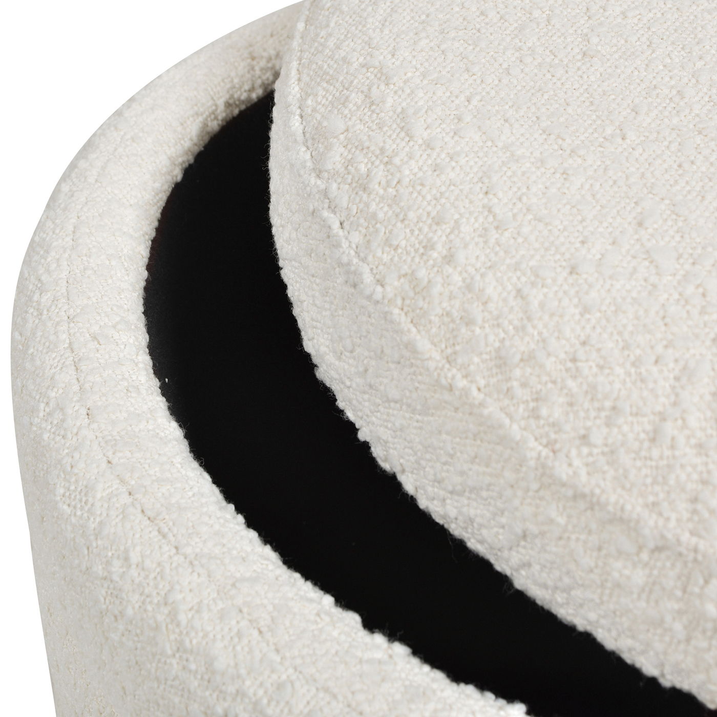 Fuji oversized round storage ottoman in cream boucle with black interior by HouseOfZazla on Tampa Home & Garden Store