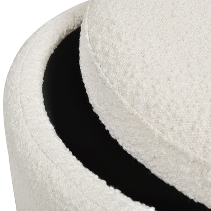 Fuji oversized round storage ottoman in cream boucle with black interior by HouseOfZazla on Tampa Home & Garden Store