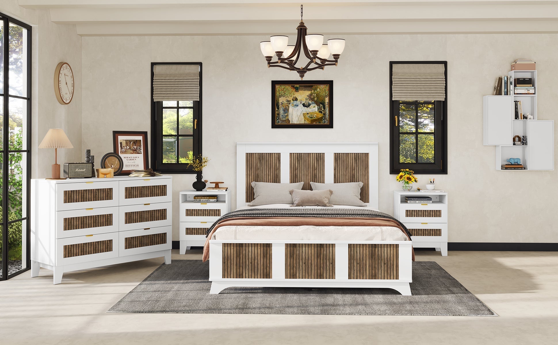 4-Piece Queen Farmhouse Platform Bed Set with Storage in White and Wood by HouseOfZazla on Tampa Home & Garden Store
