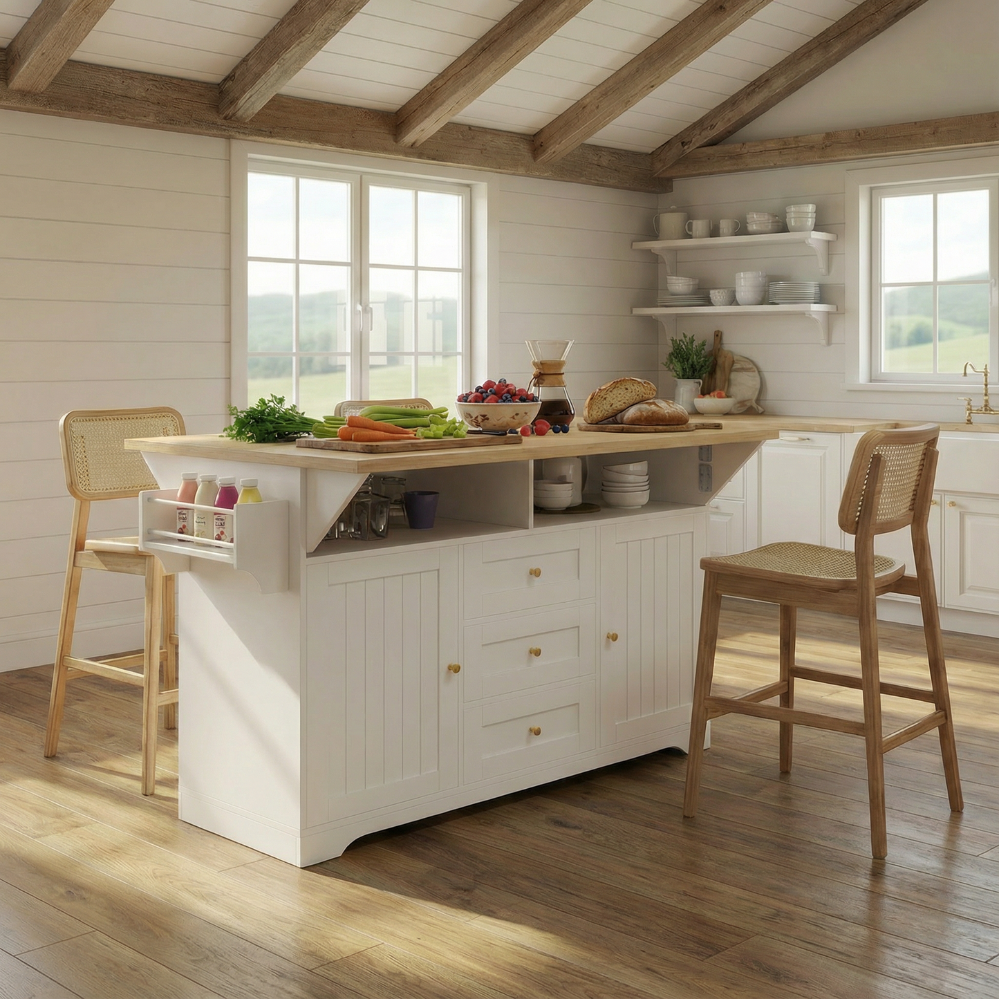 Large Kitchen Island with Drop Leaf and Wheels