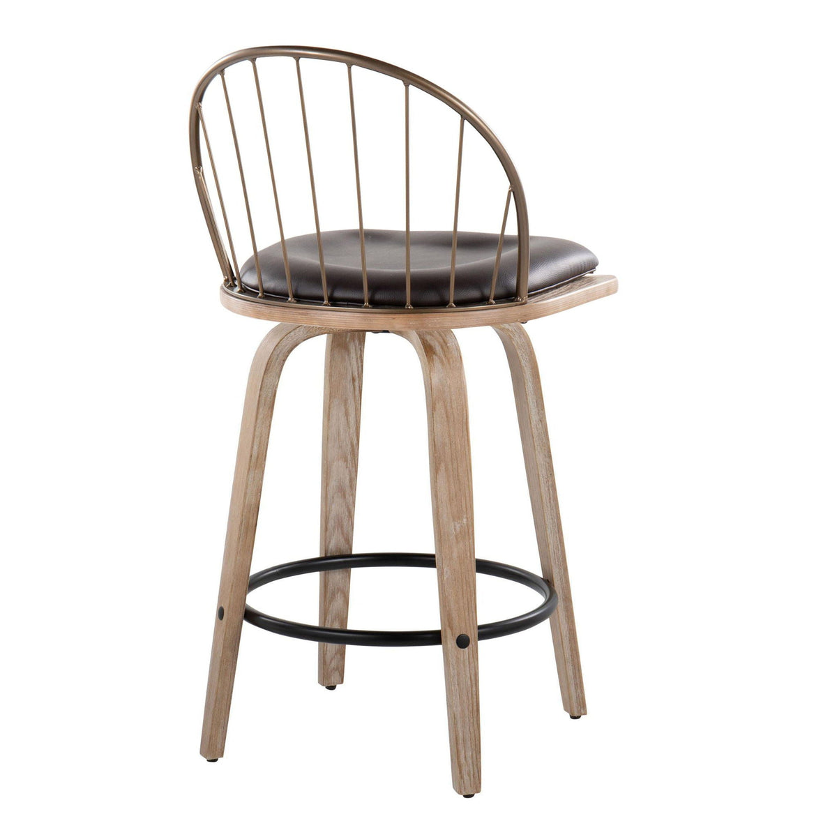Farmhouse fixed-height counter stool with removable black cushion and whitewashed wooden legs on Tampa Home & Garden Store