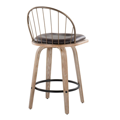 Farmhouse fixed-height counter stool with removable black cushion and whitewashed wooden legs on Tampa Home & Garden Store