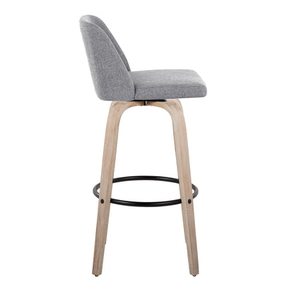 Grey fabric bar stool with light wood legs and black footrest HouseOfZazla on Tampa Home & Garden Store