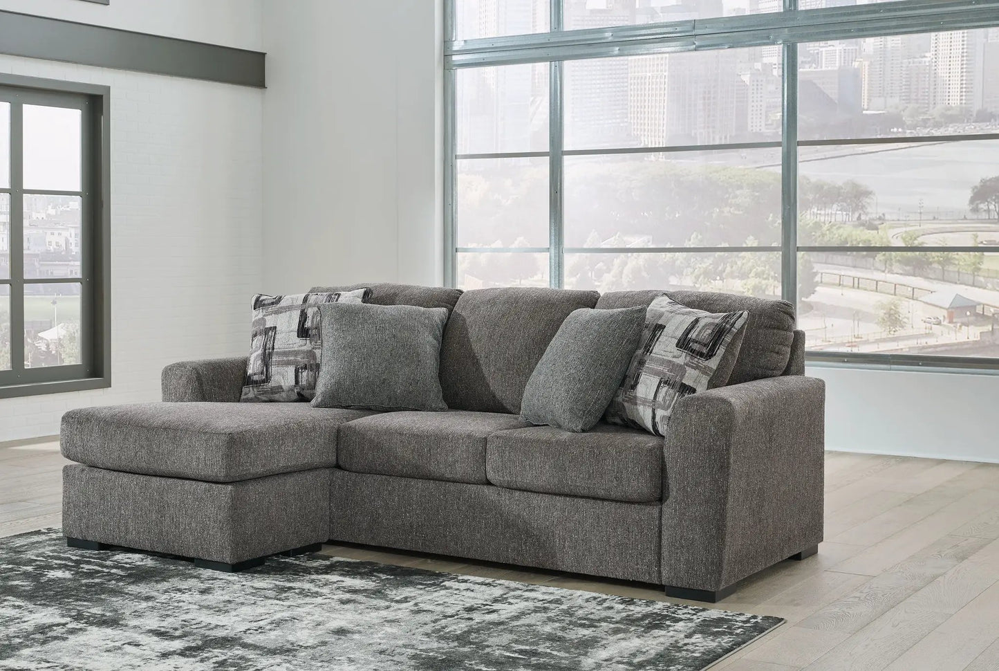 Gardiner Sofa Chaise in Pewter for Living Room