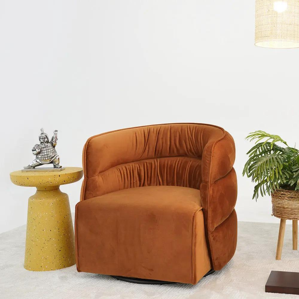 Walden Swivel Chair rust orange velvet with curved plush back by Unique Piece Furniture on Tampa Home & Garden Store