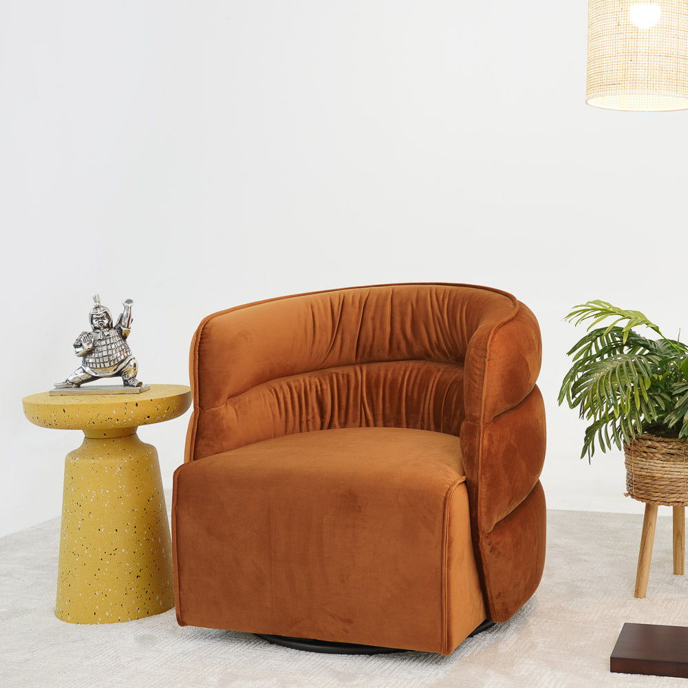Walden swivel chair with integrated armrests in burnt orange velvet by HouseOfZazla on Tampa Home & Garden Store