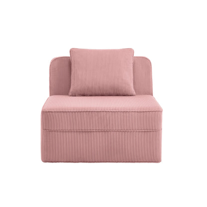 Modern Pink Corduroy Armless Sofa and Pillow