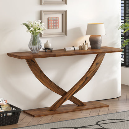 Console table by HouseOfZazla with cross-leg oak finish and reinforced plate on Tampa Home & Garden Store