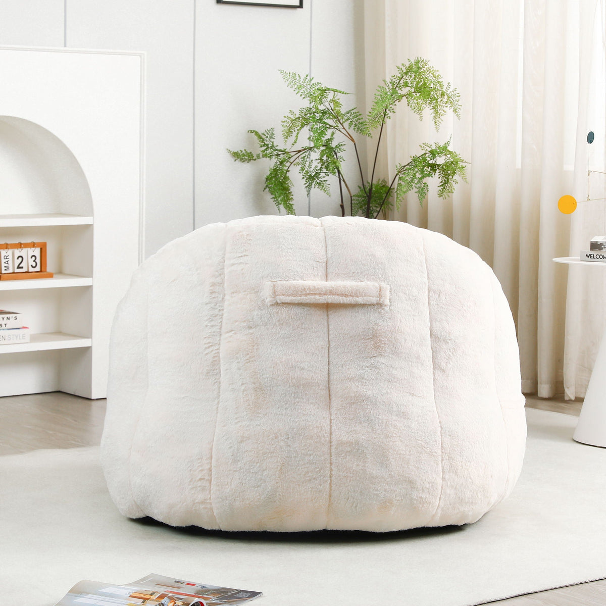 Beanbag chair with armrests in cream plush fabric, HouseOfZazla, high-density foam on Tampa Home & Garden Store