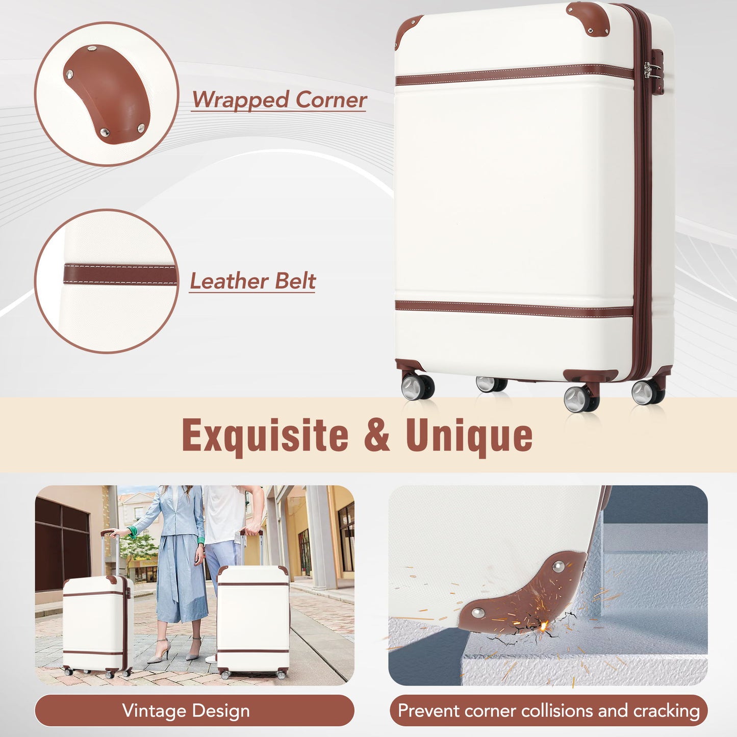Hardside luggage set, 3-piece with 20in and 24in spinners, brown leather trim HouseOfZazla on Tampa Home & Garden Store