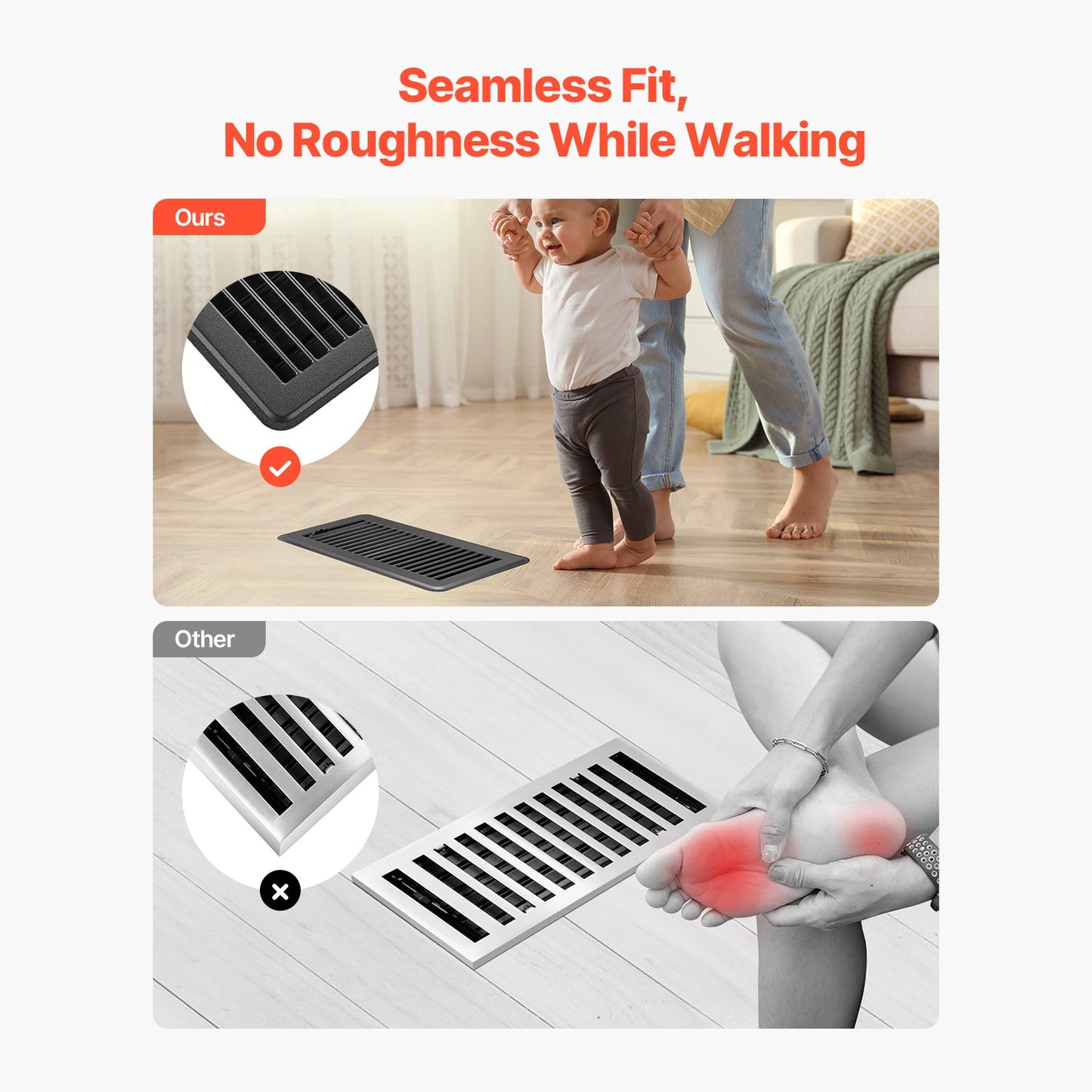 Floor registers 4x10 inch iron HVAC vents; 12-pack black HouseOfZazla on wood floor on Tampa Home & Garden Store