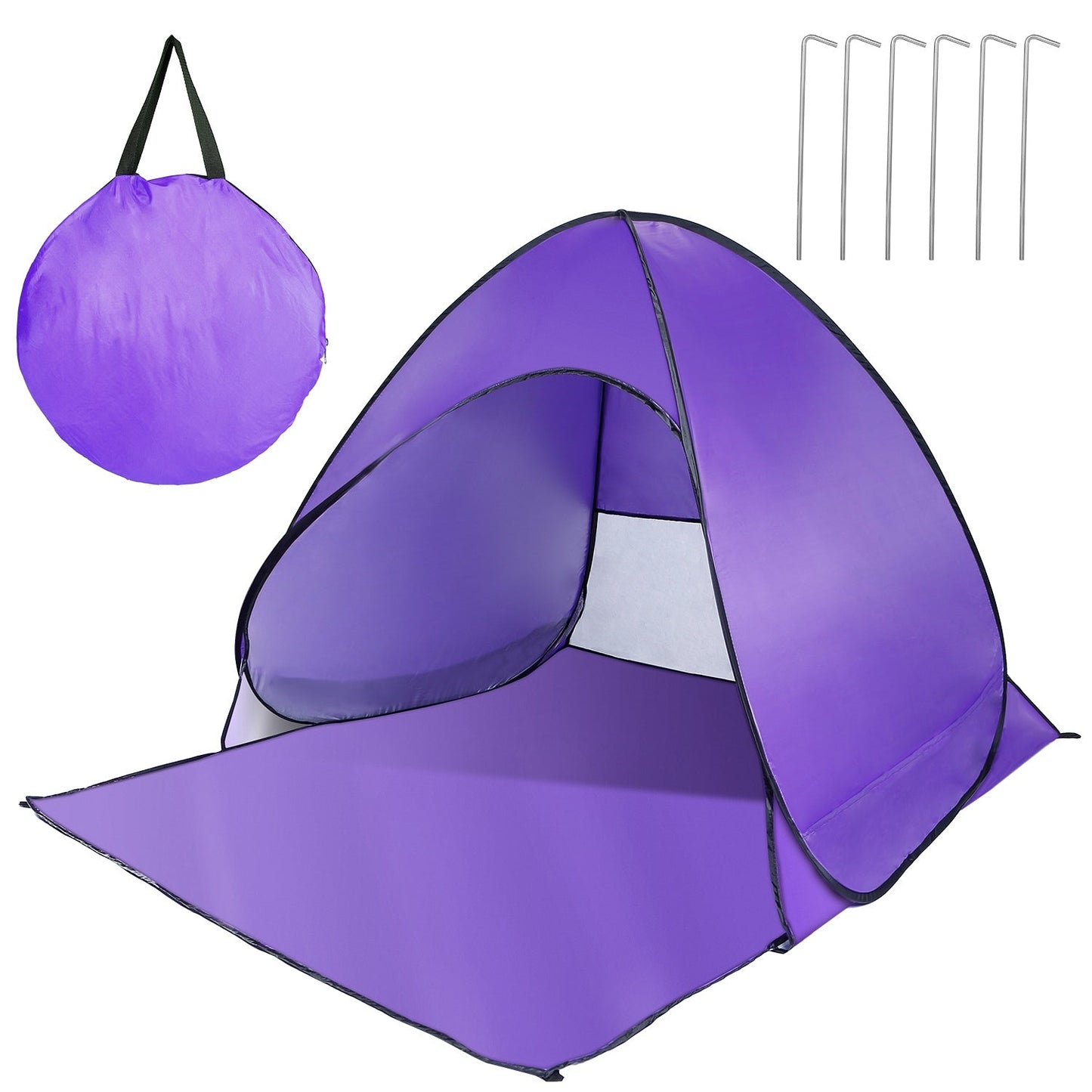 Purple pop-up beach tent with net window and anti-UV canopy, includes carry bag and six stakes on Tampa Home & Garden Store