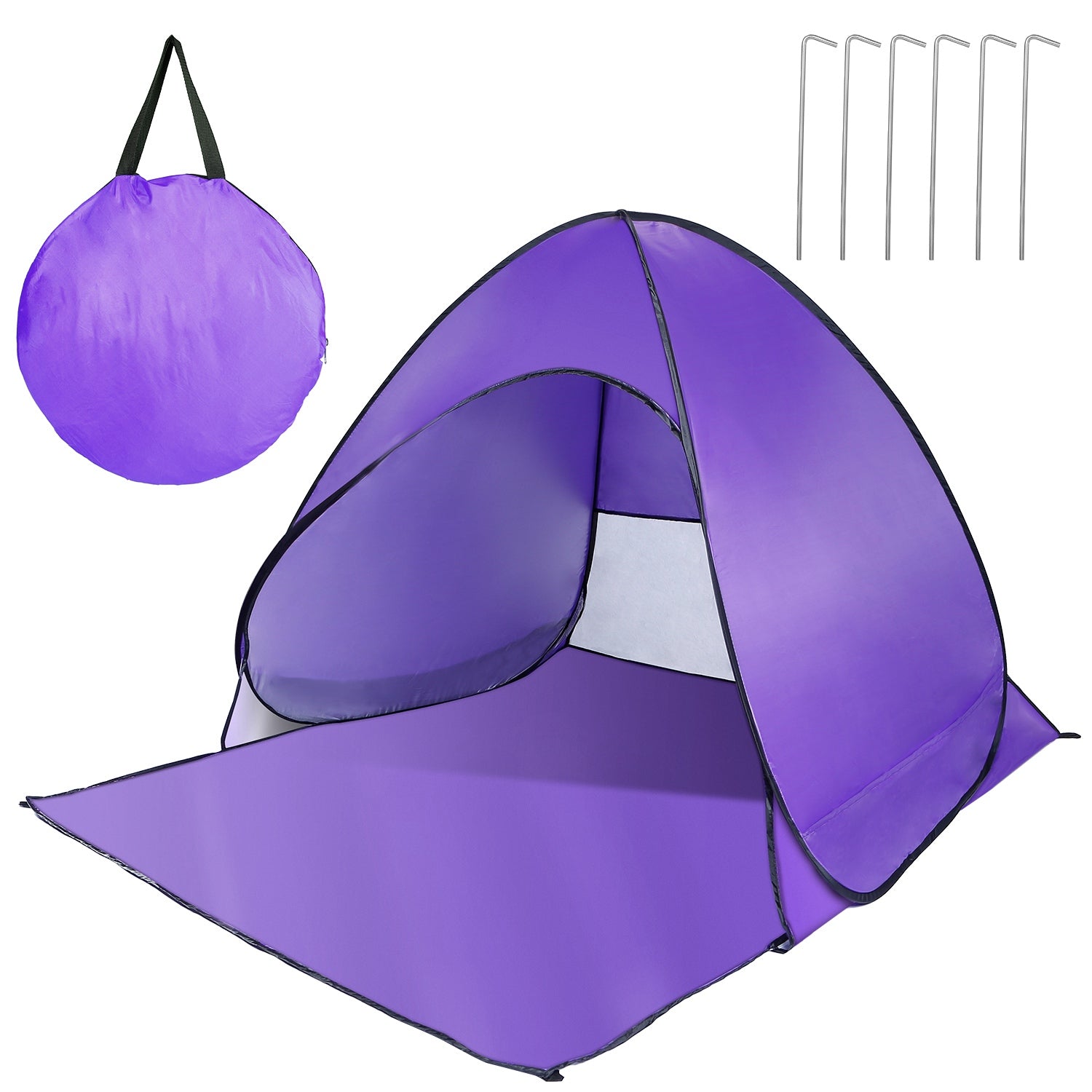 Purple pop-up beach tent with net window and anti-UV canopy, includes carry bag and six stakes on Tampa Home & Garden Store