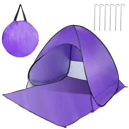 Purple pop-up beach tent with net window and anti-UV canopy, includes carry bag and six stakes on Tampa Home & Garden Store
