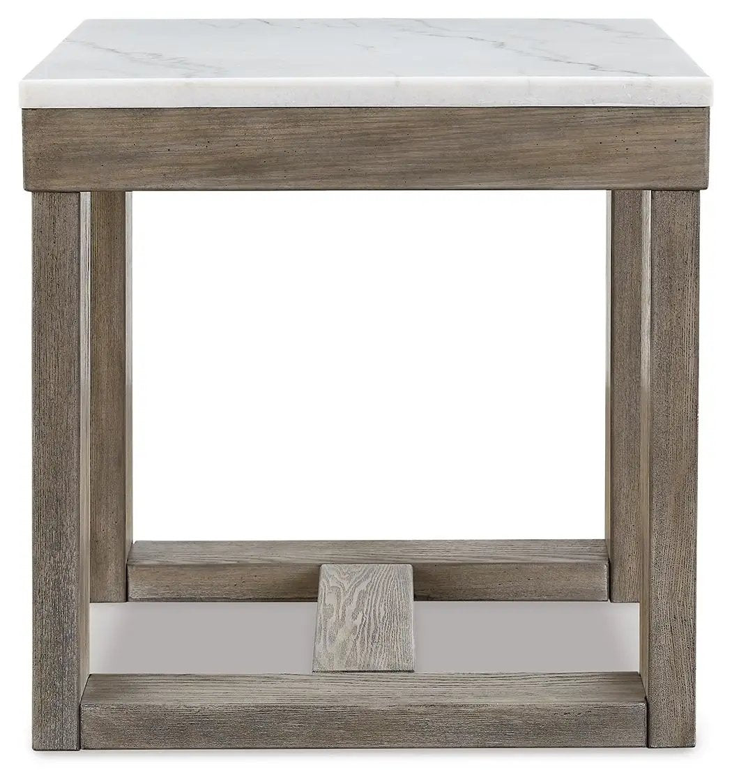 Loyaska Square End Table Brown and Ivory Marble