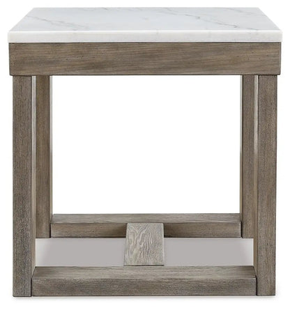 Loyaska Square End Table Brown and Ivory Marble