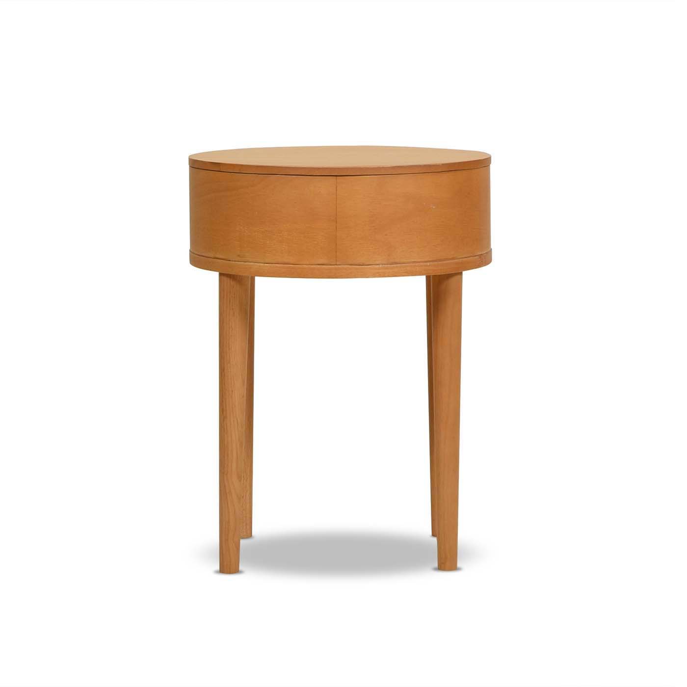 Cabana Round Cane Storage Side Table in Natural Brown Oak with tapered legs on Tampa Home & Garden Store