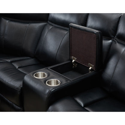 Jupiter leather reclining sectional black with built-in cupholders and center console on Tampa Home & Garden Store