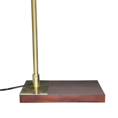 Brizo tall corner floor lamp gold brass finish with slender pole on dark wood base on Tampa Home & Garden Store