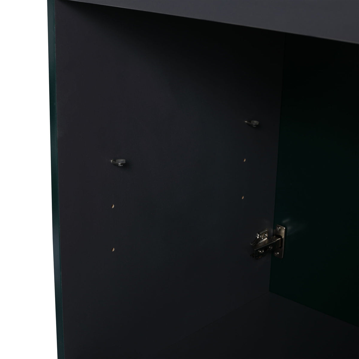 Freestanding bathroom vanity interior with dark cabinet doors and soft-close hinges on Tampa Home & Garden Store