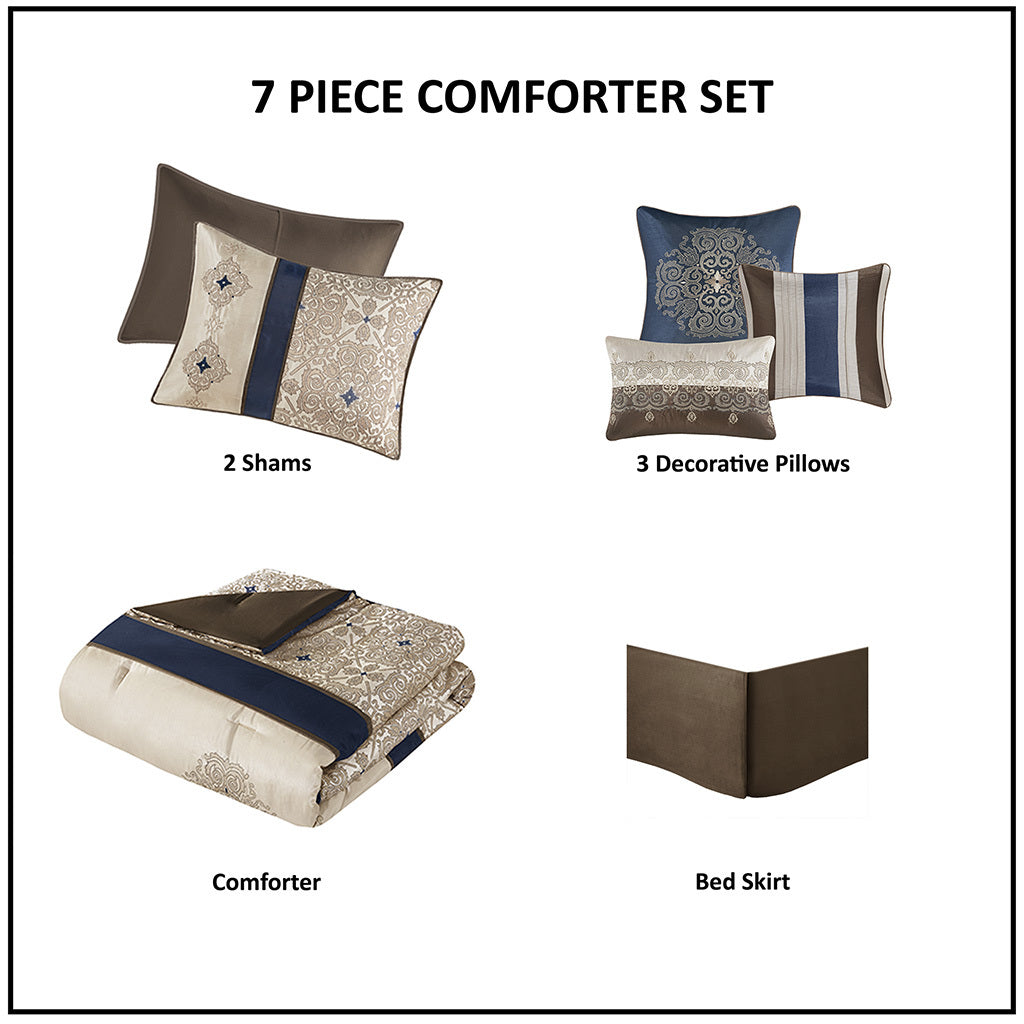 Cal King 7 Piece Jacquard Comforter Ensemble