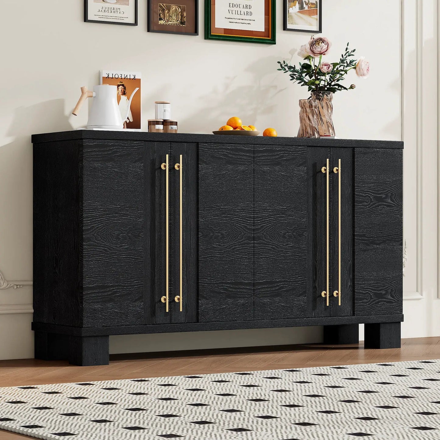 Sideboard black wood with adjustable shelves and gold handles by Unique Piece Furniture on Tampa Home & Garden Store