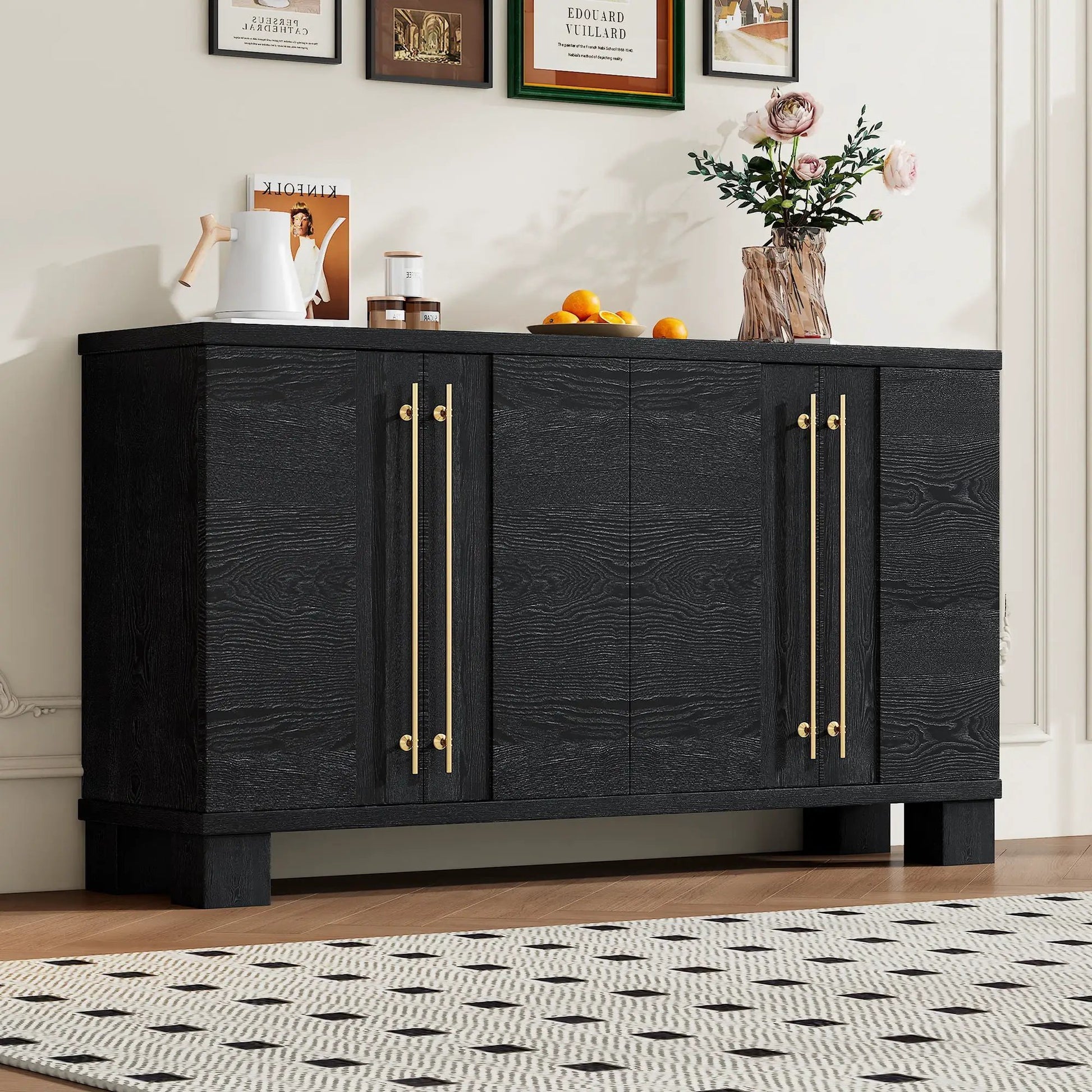 Sideboard black wood with adjustable shelves and gold handles by Unique Piece Furniture on Tampa Home & Garden Store