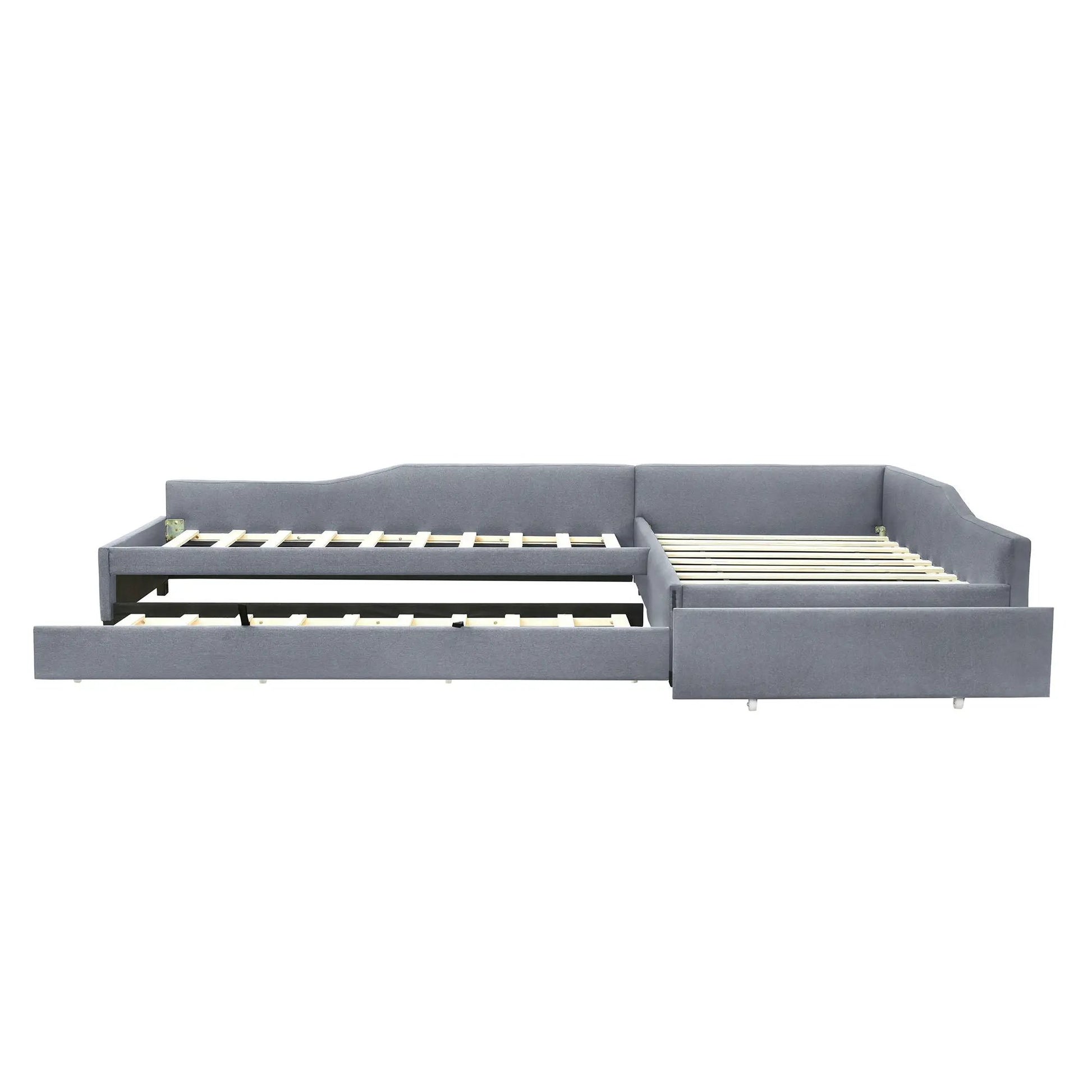 Upholstered Double Daybed With Trundle And Drawer in gray fabric on Tampa Home & Garden Store