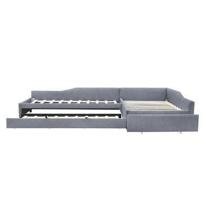 Upholstered Double Daybed With Trundle And Drawer in gray fabric on Tampa Home & Garden Store
