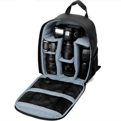 Puhongda DSLR camera backpack with blue interior dividers and multiple lenses on Tampa Home & Garden Store