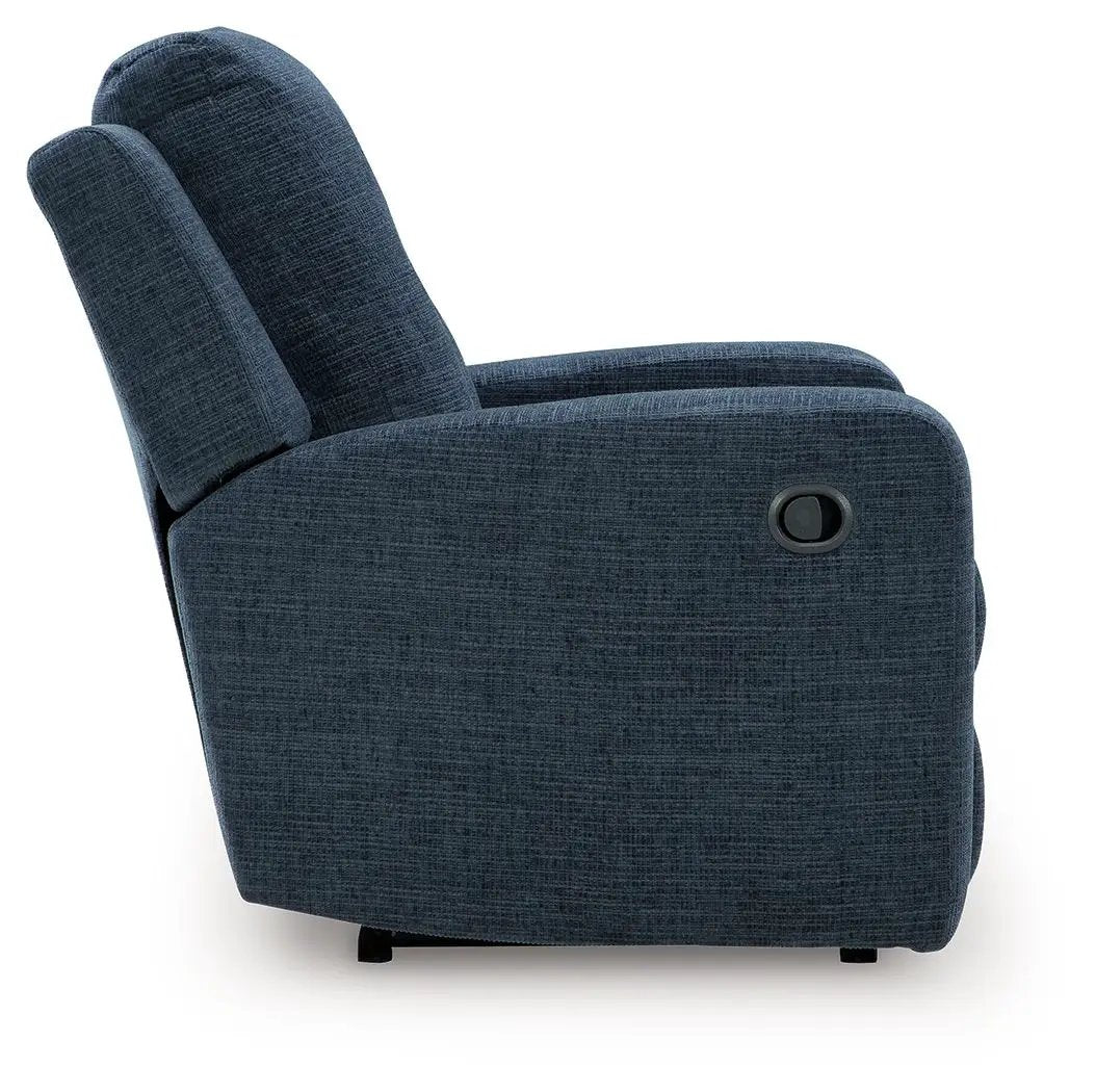 Danum Zero Wall Recliner by Unique Piece Furniture in blue textured fabric on Tampa Home & Garden Store
