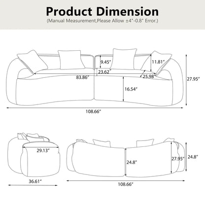 Curved Compressed Sofa diagram, Nordic design by Unique Piece Furniture, 108.66in length on Tampa Home & Garden Store