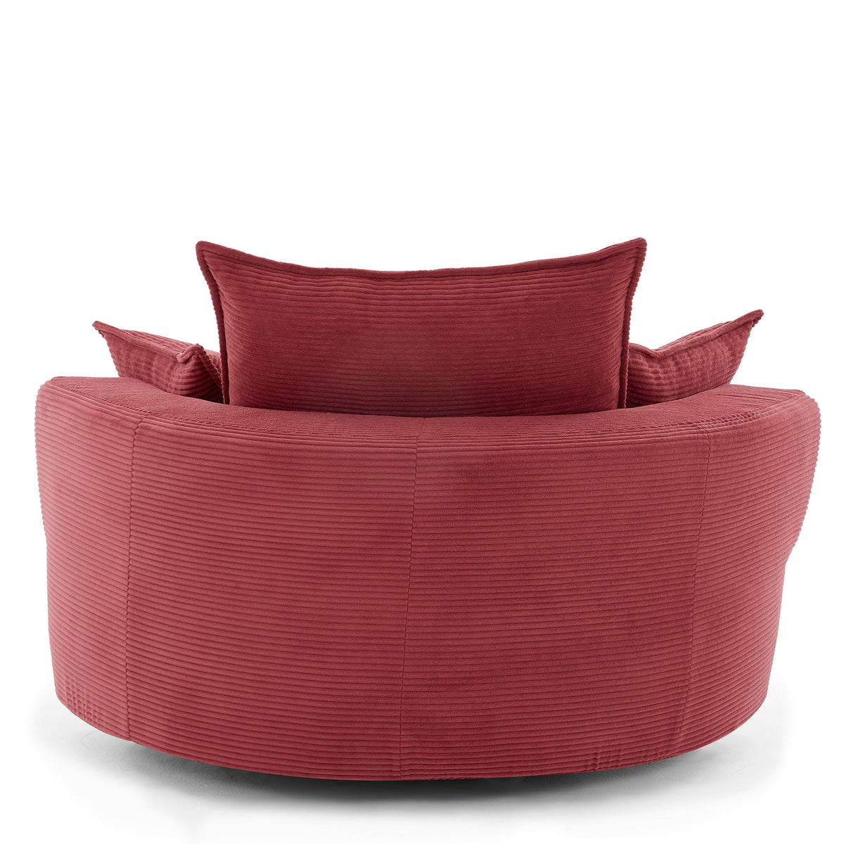 Swivel barrel chair in red corduroy with cushions and pillows by HouseOfZazla swing chair on Tampa Home & Garden Store