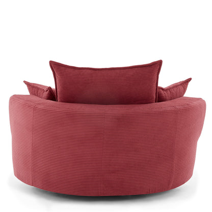 Swivel barrel chair in red corduroy with cushions and pillows by HouseOfZazla swing chair on Tampa Home & Garden Store