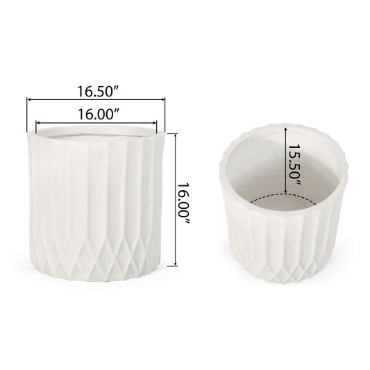 Planter pair antique white with subtle pleated design by HouseOfZazla on Tampa Home & Garden Store
