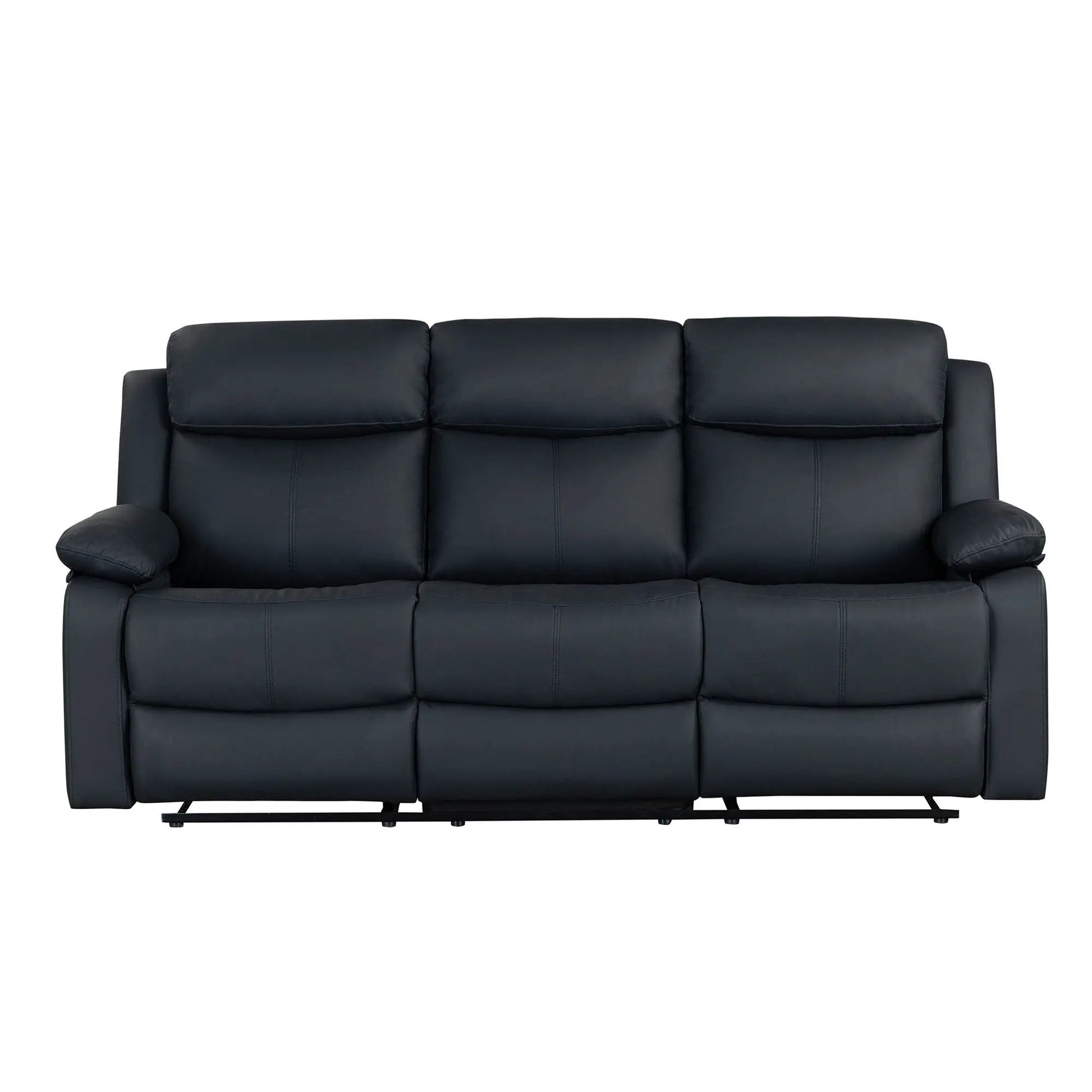 Blanche reclining sofa three-seat dark leather with padded headrests and metal base on Tampa Home & Garden Store
