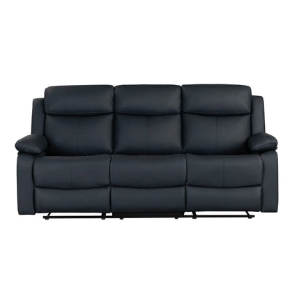 Blanche reclining sofa three-seat dark leather with padded headrests and metal base on Tampa Home & Garden Store