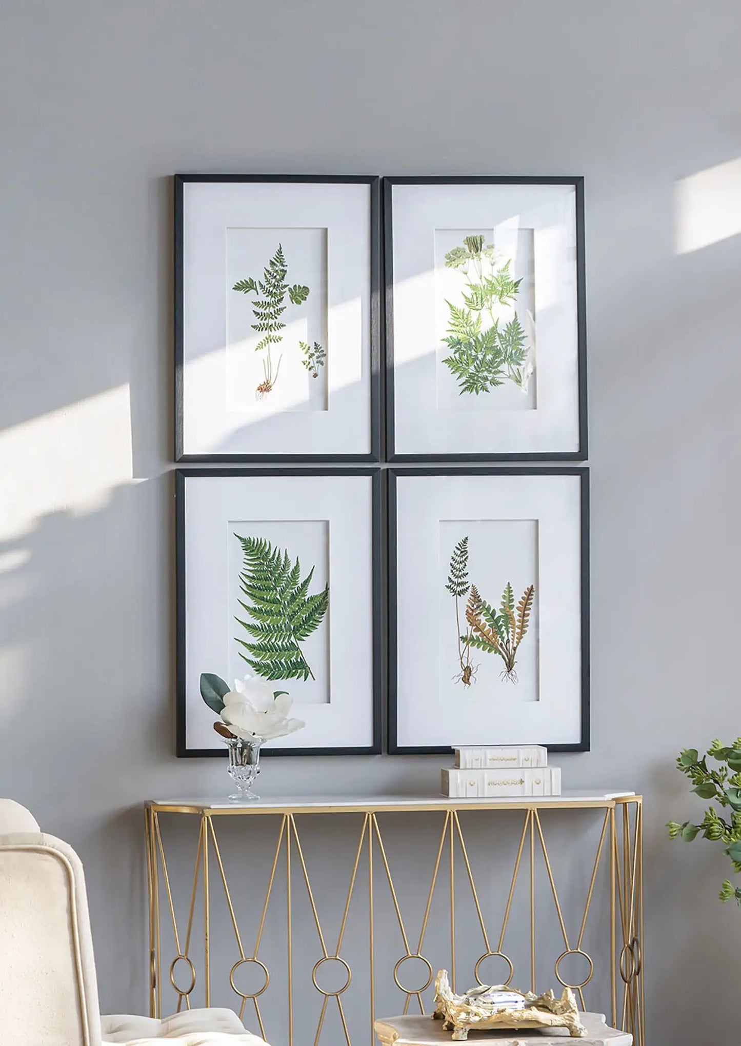 Botanical and Fern Wall Art Set of 4 White Black