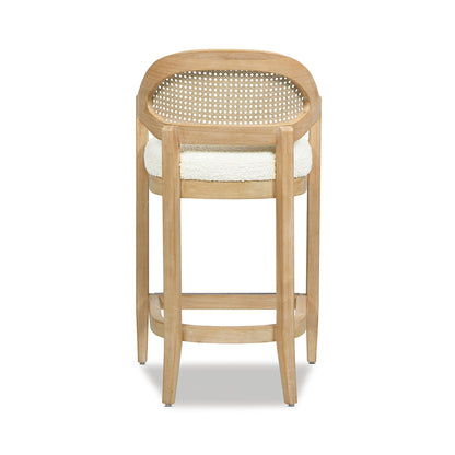 Mid-Century Cane Back Counter Stool by HouseOfZazla, natural wood frame with beige cushion on Tampa Home & Garden Store