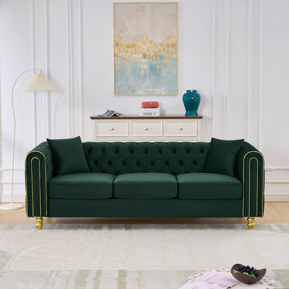 Modern 86 Inch Tufted Velvet And Gold Sofa