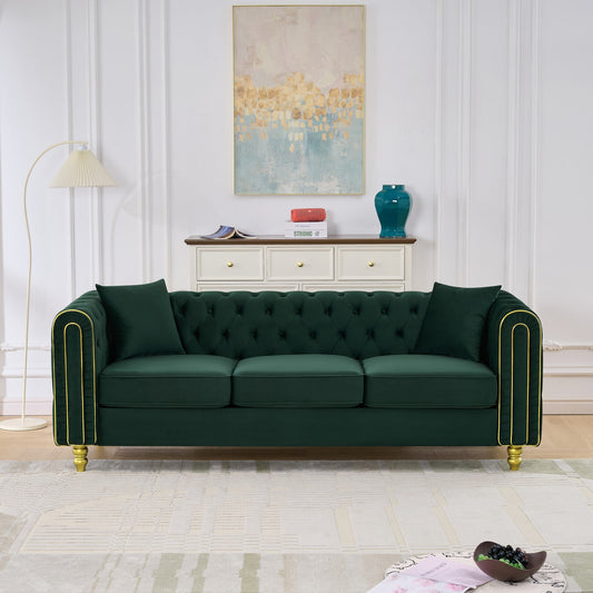 86-inch modern loveseat sofa in emerald green velvet with gold trim on Tampa Home & Garden Store