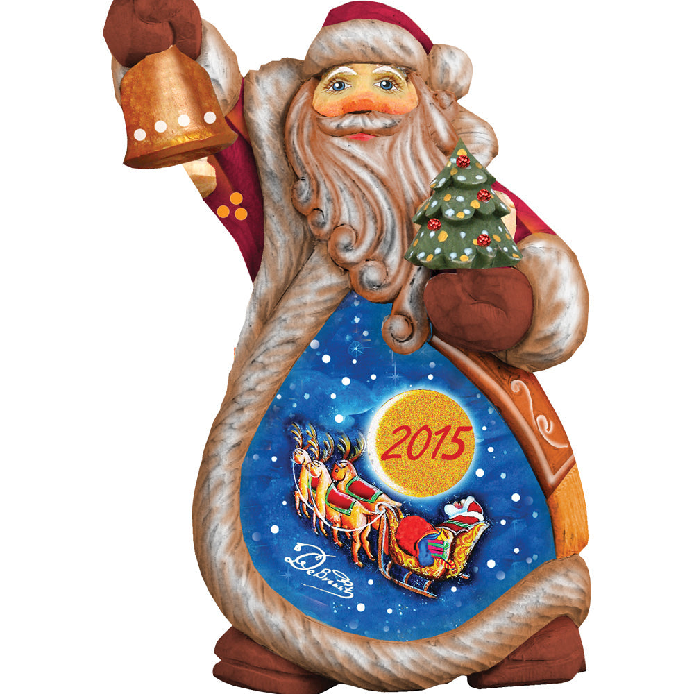 G. DeBrekht Santa sculpted ornament with red suit, tree and bell; blue sleigh medallion on Tampa Home & Garden Store