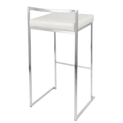 Contemporary stackable barstool set with padded white seat and chrome frame on Tampa Home & Garden Store