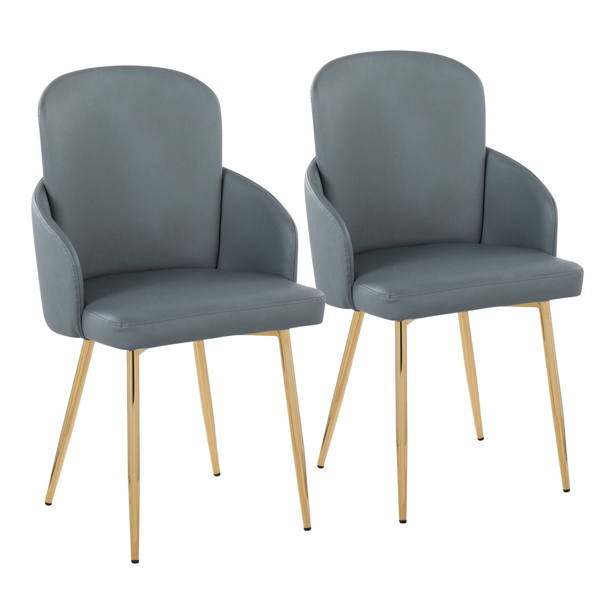 Pair of Dahlia contemporary dining chairs in gray upholstery with gold metal legs on Tampa Home & Garden Store