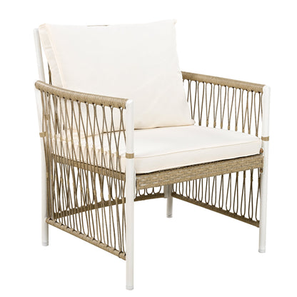 TOPMAX Patio 5pc outdoor dining chair with cream cushion, white frame and natural rattan weave on Tampa Home & Garden Store