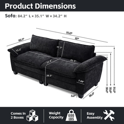 Big Loveseat black chenille luxury couch by HouseOfZazla with plush cushions and soft upholstery on Tampa Home & Garden Store